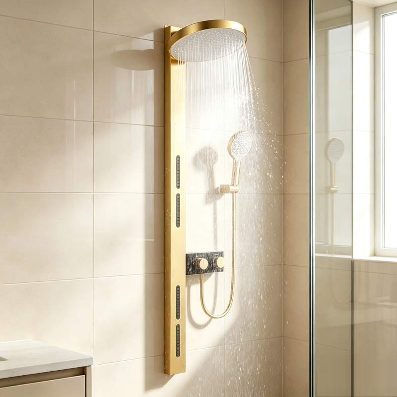 All-Copper Multifunctional Bathroom Wall-Mounted Shower Panel Set with High-Pressure Waist and Back Spray and Large Screen Top Spray All-Copper Multifunctional Bathroom Wall-Mounted Shower Panel Set with High-Pressure Waist and Back Spray and Large Screen Top Spray