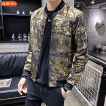 2021 Autumn Clothing New Jacket Mens Youth Nightclub Repairs the Han version with full body letter bronzed gold jacket big code