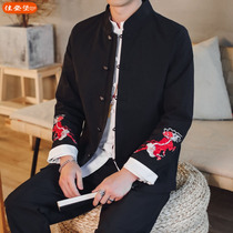 Fall 2021 Coats National Wind Tang Dress Mens Jackets China Wind Fire Kirin Collar Embroidery Zhongshan Dress Disc Buckle