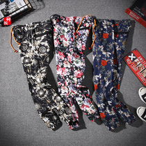 2021 summer new rose large size harem pants trend casual pants fat guy fat man printed trousers men
