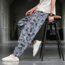 Chinese style large size straight casual pants mens national tide trend Chinese printed trousers spring loose wide leg Haren pants