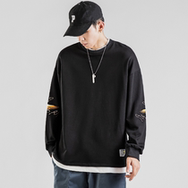 China Wind Retro Fairy Crane Embroidery Sleeve Headwear Male Fall Tide Card Big Code Loose Casual 100 lap clothes mens clothing