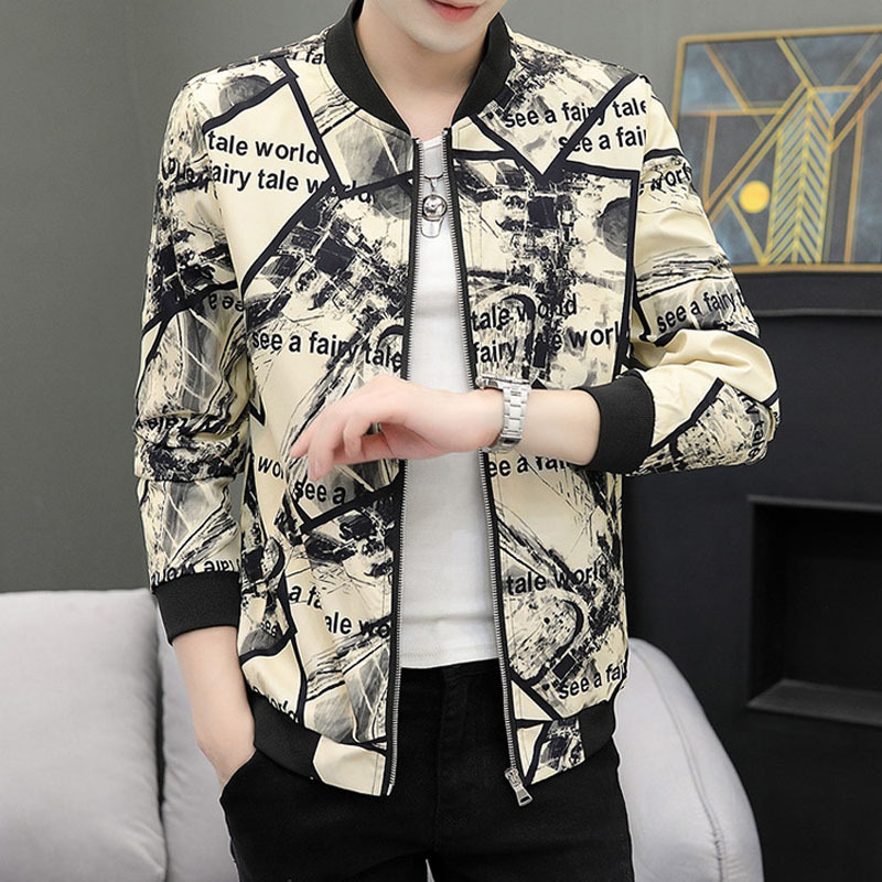 Plus Size Men's Jacket 2025 Autumn New Baseball Collar Printed Top Trendy Korean Style Casual Men's Jacket