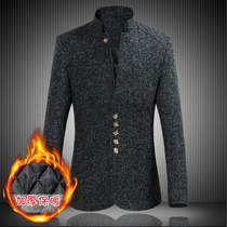 Zhongshan mens youth Chinese style slim mens large size Chinese collar suit autumn and winter thick suit jacket