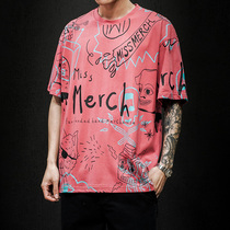 Tide brand fried street short sleeve T-shirt male society boy Japanese trend printing ins loose top summer trendy male size