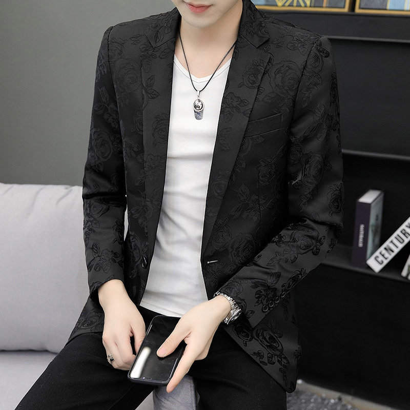 Jacquard men's small Western-style Han version sashimi blouses handsome and casual single Western suit Trend for increasing code positive dress jacket man
