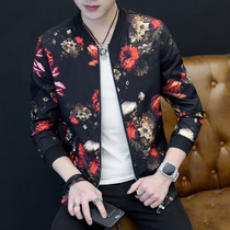 Trend mens flower jacket Spring youth with flowers and fat printed floral coat Fat clothes Large size mens coat