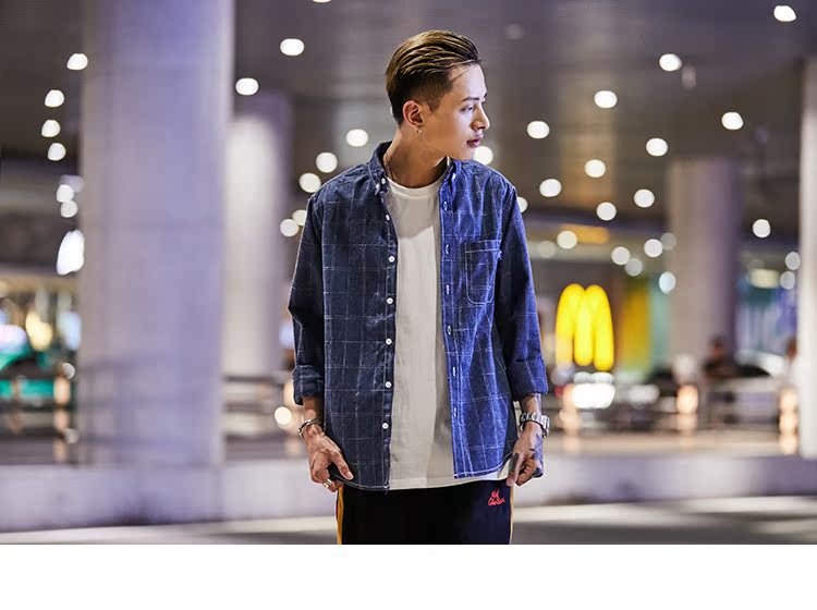 UXE Nhật Bản retro oxford kẻ sọc áo dài tay nam phong cách Harajuku mùa thu sinh viên áo mỏng áo sơ mi cộc tay nam