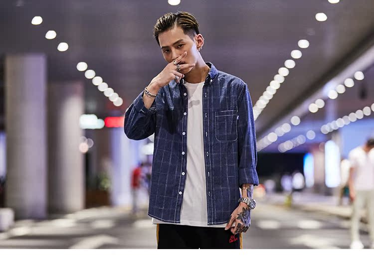 UXE Nhật Bản retro oxford kẻ sọc áo dài tay nam phong cách Harajuku mùa thu sinh viên áo mỏng áo sơ mi cộc tay nam