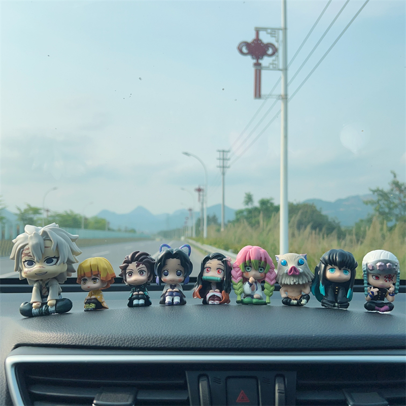 Demon Slayer Anime Figure Car Ornament Tanjiro Nezuko Butterfly Shinobu Car Decoration Interior Accessories