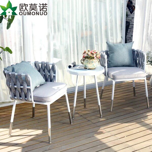 Outdoor villa courtyard balcony table and chair small coffee table high-end aluminum rattan woven furniture dining room hotel cafe set