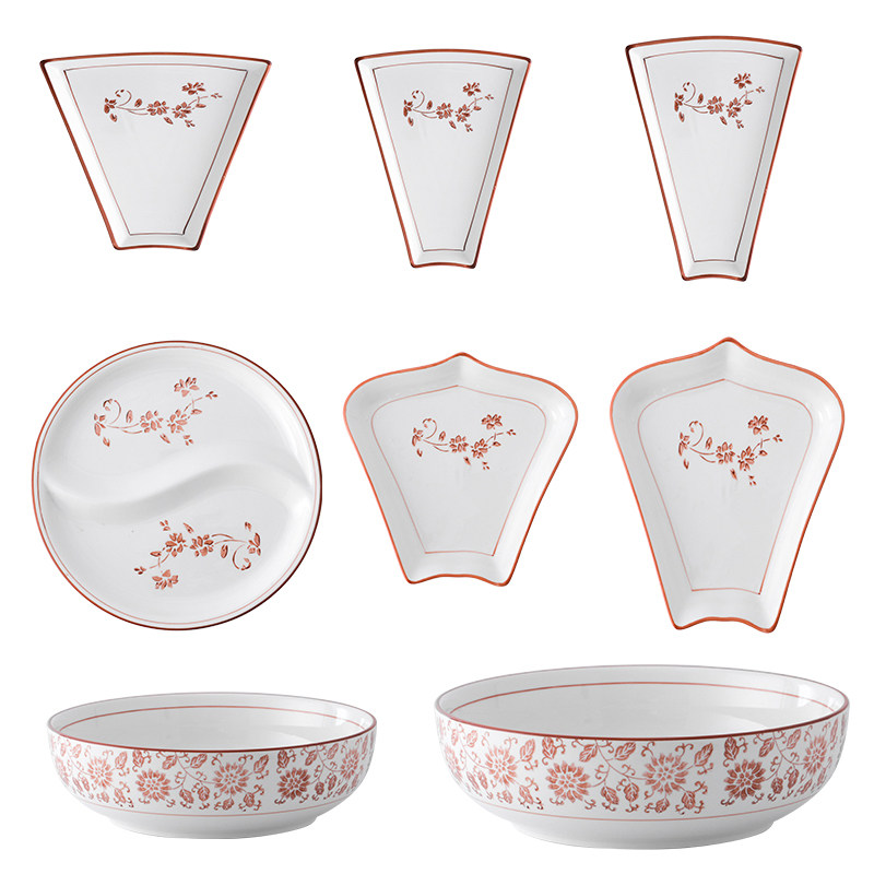 Net Red Suit Reunion Parquet Cutlery Combined Sector Ceramic Round Table Hot Pot Round Plate Creative Home