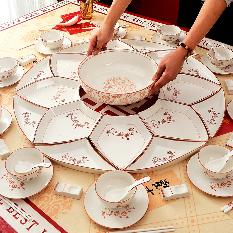 New Year's Eve Family Platter Tableware Set, New Year Plate Set, Household Dish Plates, Reunion Dinner Bowls and Plates, Round Table New Year's Eve Family Platter Tableware Set, New Year Plate Set, Household Dish Plates, Reunion Dinner Bowls and Plates, Round Table
