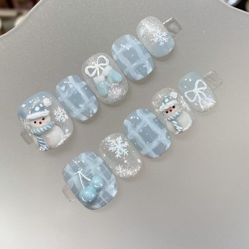 Autumn and Winter New Style Handmade Fresh Short Snowman Nail Stickers Finished Product Brightening Cute Wearable Nails Autumn and Winter New Style Handmade Fresh Short Snowman Nail Stickers Finished Product Brightening Cute Wearable Nails