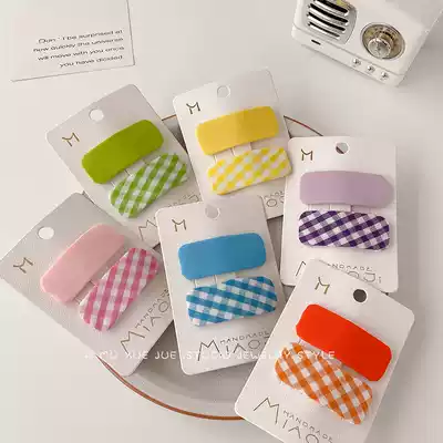 Side clip fabric Plaid side Hyuna hairclip Japanese bbclip ins Net red cute girl bangs hairclip headgear