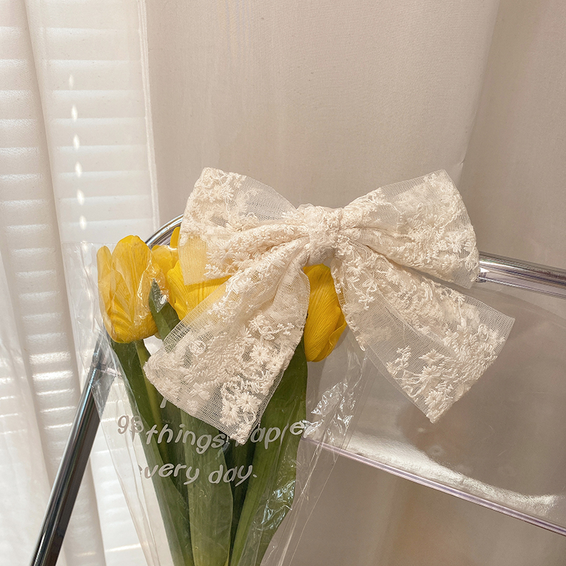 Korean Temperament White Lace Big butterfly knot hairpin Senssen Ensemble Woman Spring Hairpin Hairpin Hairspoon Head Accessories