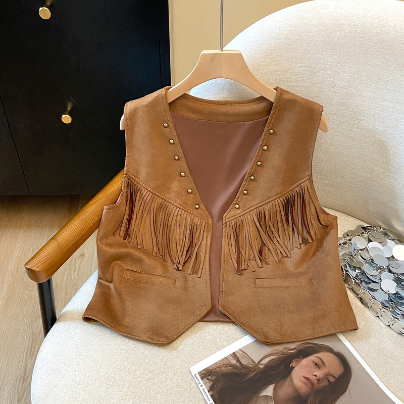 Yunnan, Sichuan, Western China, Xinjiang Travel Vacation Tassel Studded Vest Women's Layered Skirt Ethnic Style Top Jacket