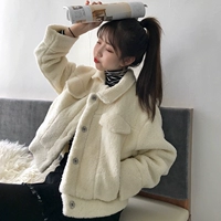 Thu đông 2018 phiên bản Hàn Quốc mới của áo len lông cừu dày, áo khoác dài tay ngắn nữ sinh viên áo khoác cotton hoang dã áo khoác dạ nữ
