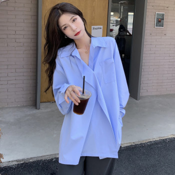 Blue shirt women's early spring design sense niche shirt 2022 new retro Hong Kong flavor chic long-sleeved top