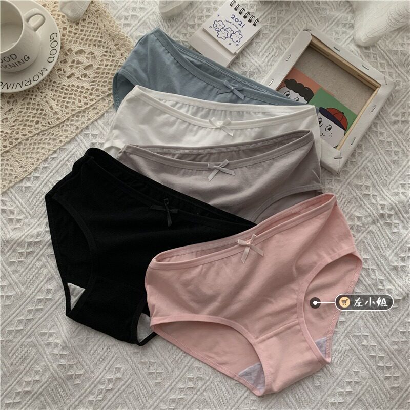 Five-piece suit combination underwear girl student summer solid color mid-waist cotton pants Japanese sweet briefs shorts