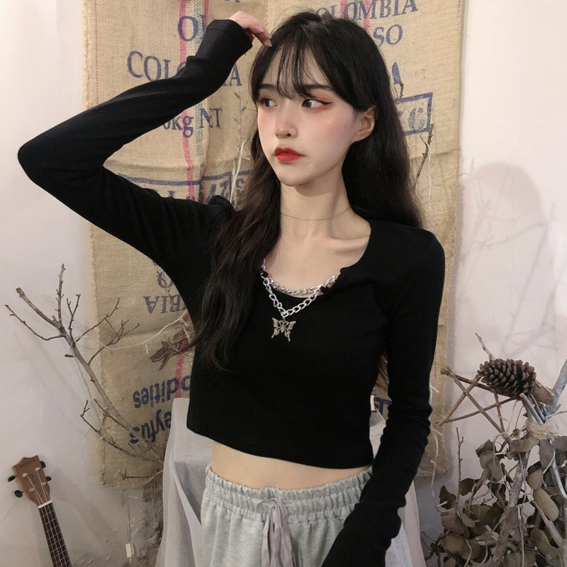 Pure Desire Short blouses Female design Sensation Small Crowdspring Sweet Hot Girl Chic Black Manicure Hitchhiking Long Sleeves Inner Lap
