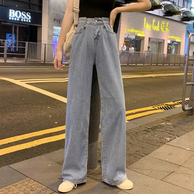 Jeans Women's Pants Straight Drum Loose Broadleg High Waist 2022 New Spring Autumn Season Pants Slim Fit 100 Hitch Treachis