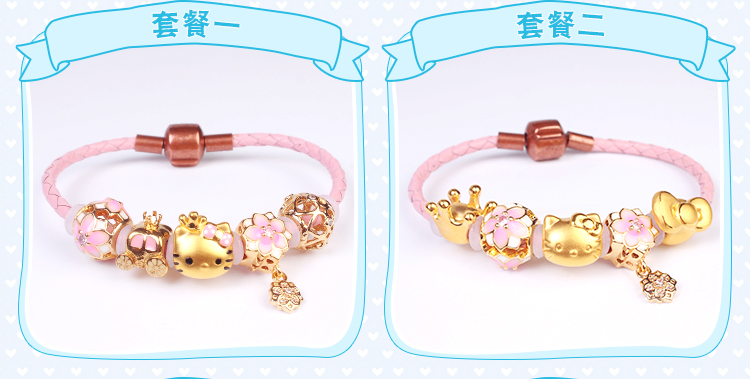 3D Hard Gold 999 Gold Gold KT Cat Phim hoạt hình dễ thương Bow Kitty Cat Head Kitten Transfer Bead Bracelet - Vòng đeo tay Clasp vòng băng ngọc thủy tảo neja