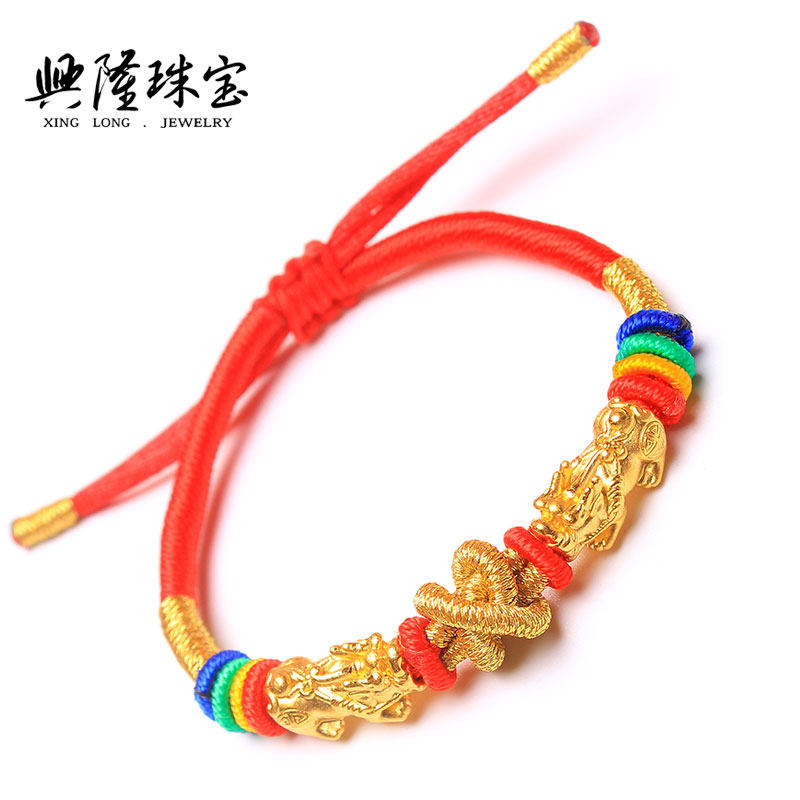黄金24K足金硬金招财貔貅手链转运珠路路通戒指吊坠