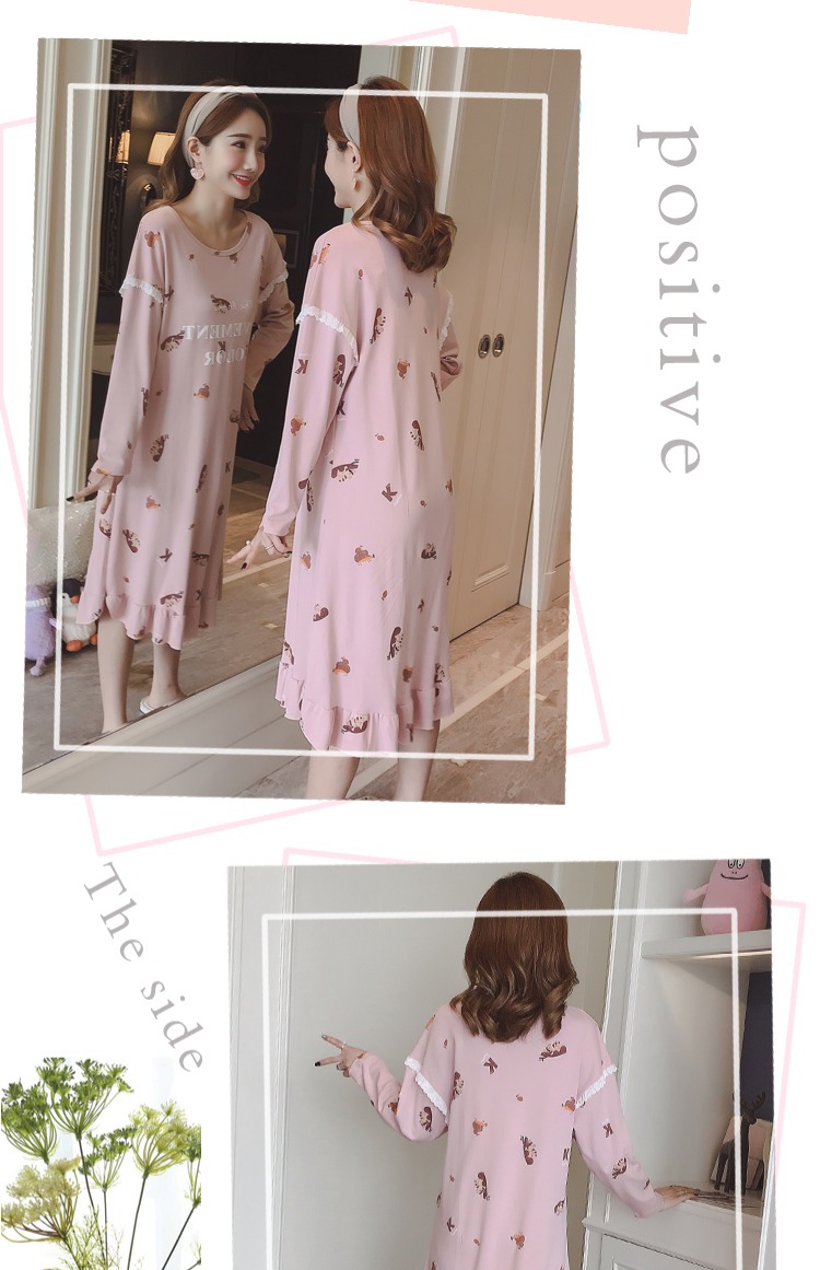 Phiên bản Hàn Quốc của đồ ngủ nữ mùa xuân và mùa thu dài phần jumpsuit cotton dài tay váy ngủ sinh viên lỏng lẻo dịch vụ mặc nhà mới đồ bộ mặc nhà