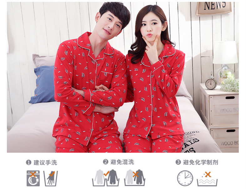 Mùa xuân và mùa thu SpongeBob Bộ đồ đôi màu đỏ dài tay Áo len cotton nam và nữ bộ pijama