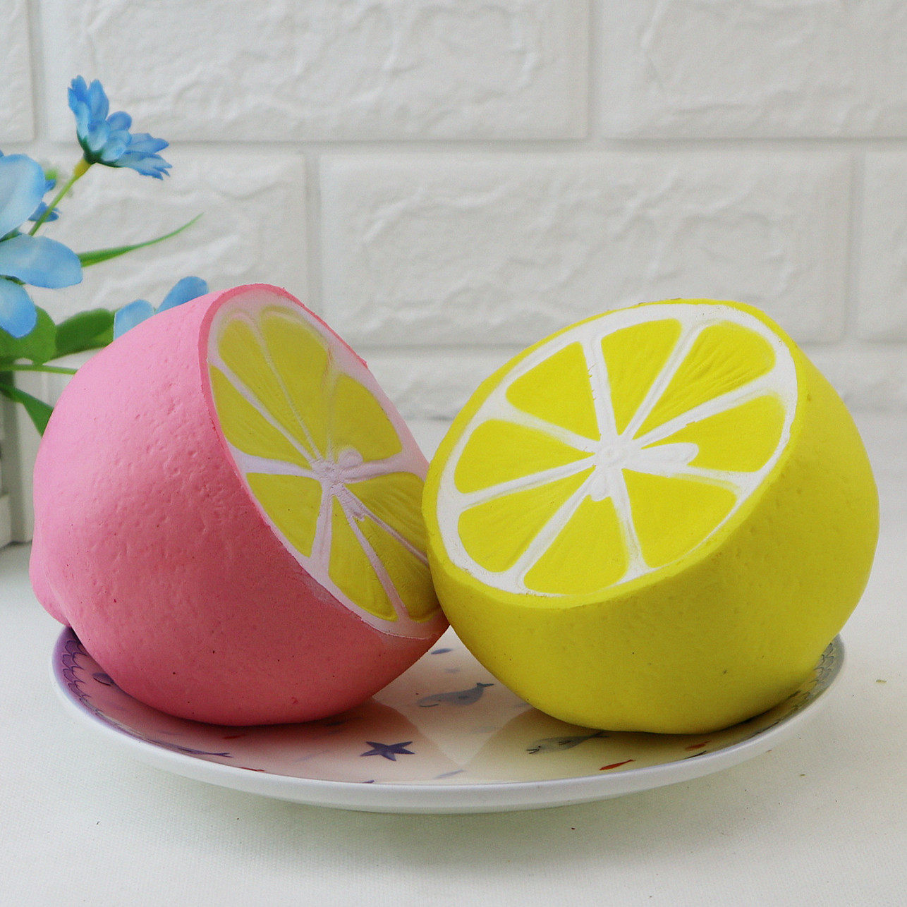 New squishy half big lemon pink slow rebound pu vegetable fruit model Children's toy Christmas