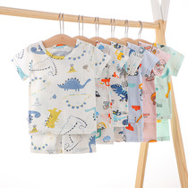 Childrens home suit summer thin cotton boys and girls baby short sleeve T - shirt shorts 2 pieces of girls air conditioning suit