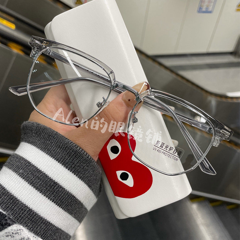 Alen Korean version of retro Harajuku style oval frame anti-blue mobile phone glasses frame men and women comfortable fashion through Gray