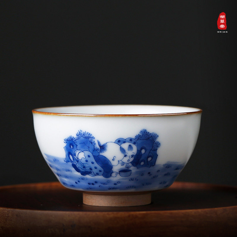 Run Cuitang Ru Guan enamel Green flower girl master cup Single cup Jingdezhen ceramic Teacup Hand-painted tea cup