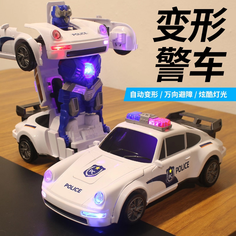 Электрическая деформационная полицейская машина Douyin, робот-Кинг-Конг, вращающийся универсальный детский игрушечный автомобиль, звук и свет автомобиля для мальчиков