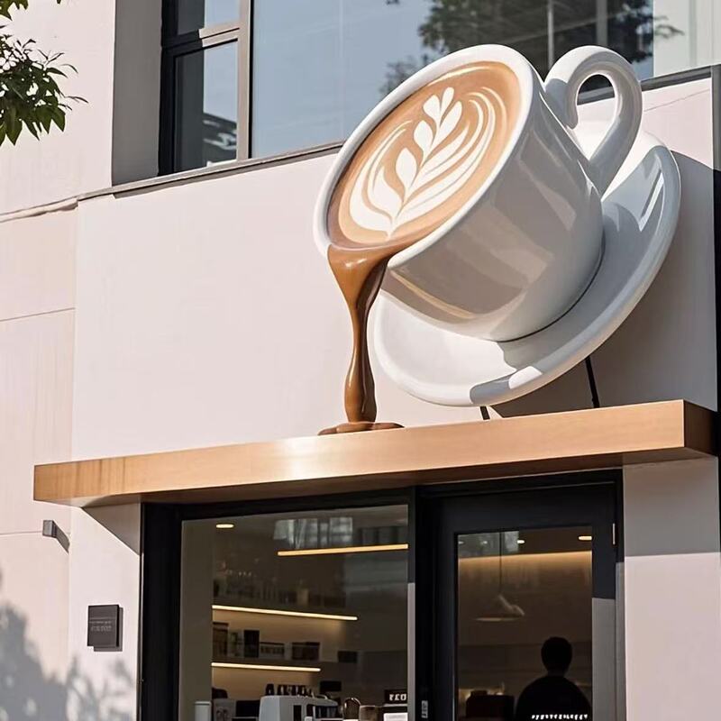 Trendy Coffee Shop Decoration: Realistic Coffee Bean and Coffee Cup Sculptures Made of Fiberglass for Wall Hanging and Display