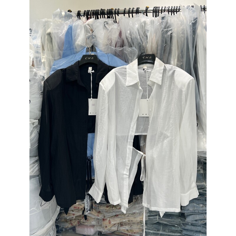 Korean Dongdaemun Summer New Style Back Hollow-Out Tie-Up Sun Protection Shirt for Women, Thin Loose Shoulder-Padded Long-Sleeve Shirt Korean Dongdaemun Summer New Style Back Hollow-Out Tie-Up Sun Protection Shirt for Women, Thin Loose Shoulder-Padded Long-Sleeve Shirt