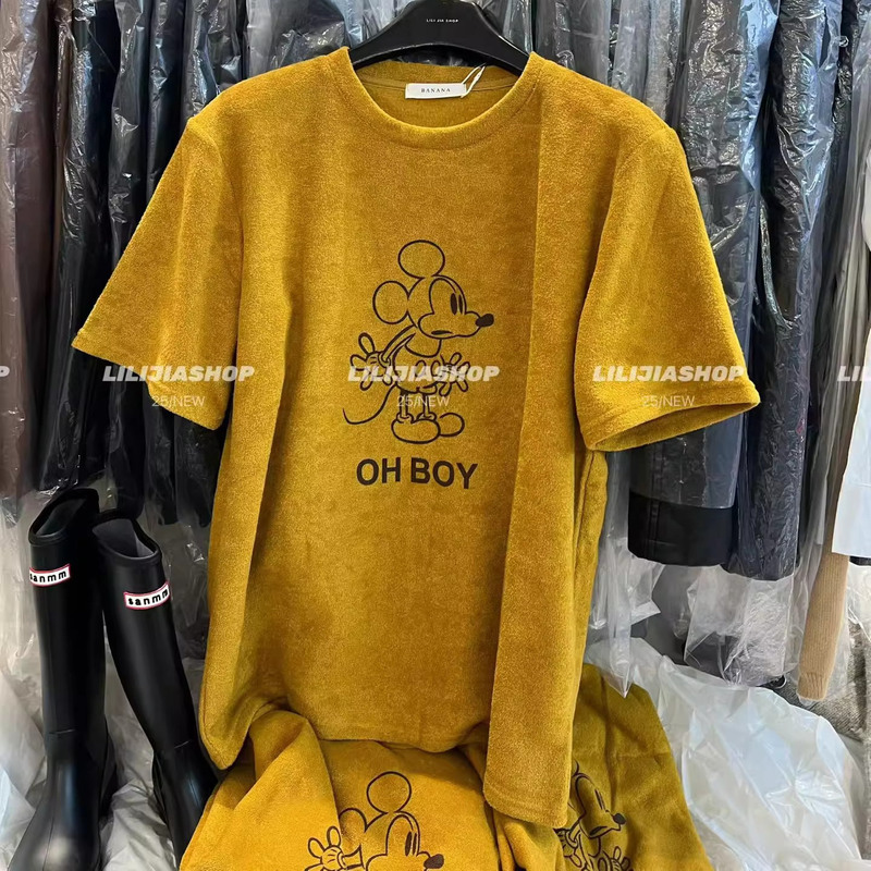 Korean Dongdaemun Autumn New Cartoon Mickey Print Terry Short-Sleeve T-Shirt for Women, Loose Casual Top, Trendy