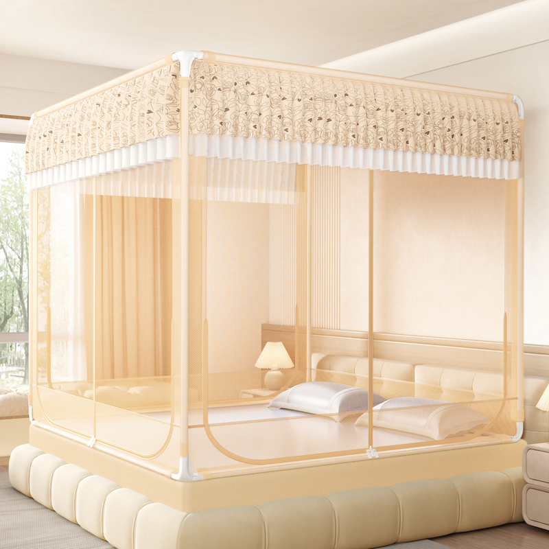 2026 New Model T+U Type Three-Door Large Space Anti-Fall Mosquito Net with Fitted Sheet for Home Bedroom, Encrypted and Thickened