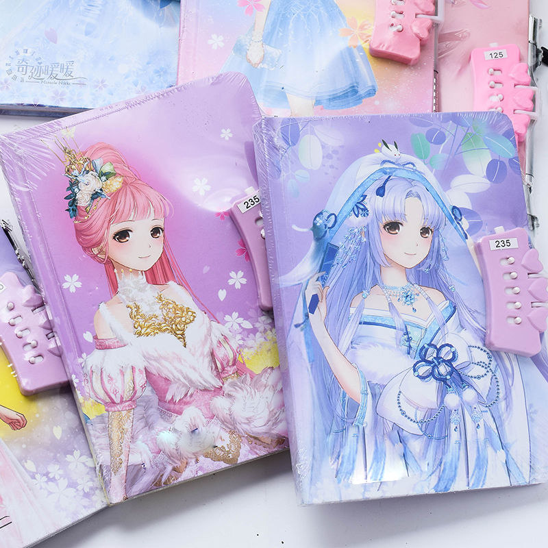 Notebook literary and artistic exquisite diary female girl code book with lock princess primary school student children cute with pen
