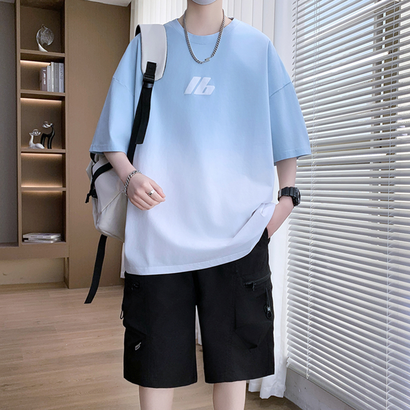 Short-Sleeved T-Shirt for Men, Gradient Ice Silk Color-Blocking T-Shirt, 2026 New Style, Loose Half-Sleeve Student and Youth Printed Top Short-Sleeved T-Shirt for Men, Gradient Ice Silk Color-Blocking T-Shirt, 2026 New Style, Loose Half-Sleeve Student and Youth Printed Top
