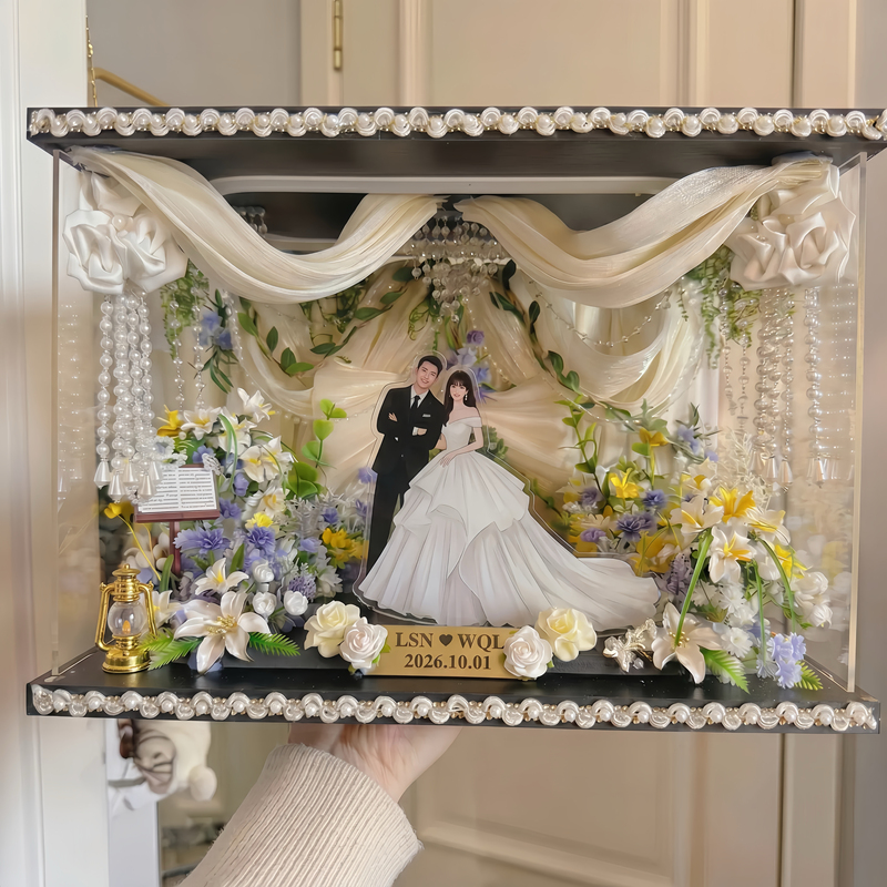 Anniversary Gift Miniature Wedding Scene Eternal Flower Ornament Wedding Gift for Newlyweds Best Friend Engagement Newlywed Miniature