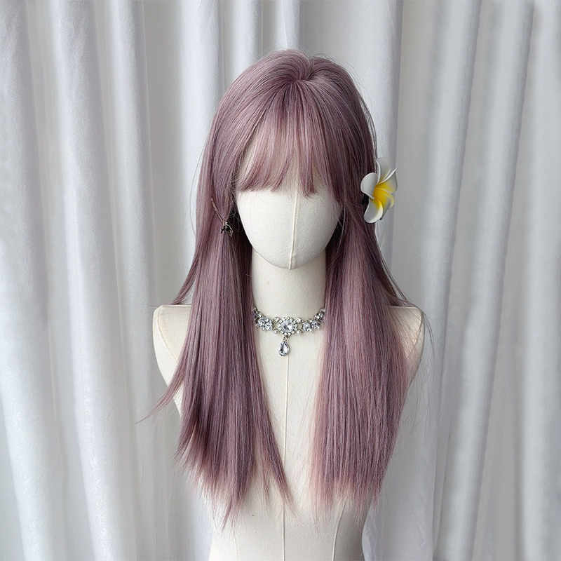 【Violet】Gray-Purple Wig for Women, Long Hair, Same Style as Rose, Girl Group Bangs, Long Straight Hair, Brightening, Full Wig 【Violet】Gray-Purple Wig for Women, Long Hair, Same Style as Rose, Girl Group Bangs, Long Straight Hair, Brightening, Full Wig