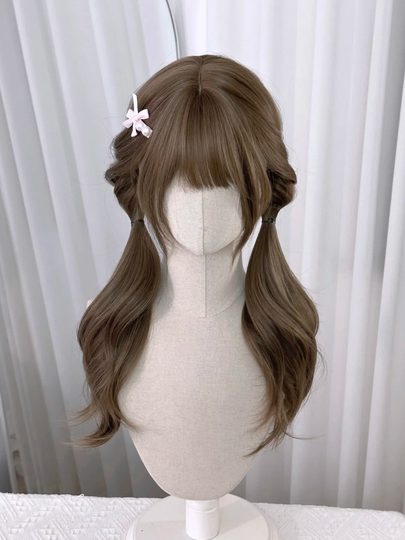 [Mianmianjuan]Long Curly Wig for Women, Lolita Style Wig, Two-Dimensional Wig with Sideburns, Sweet Girl Full Head Wig