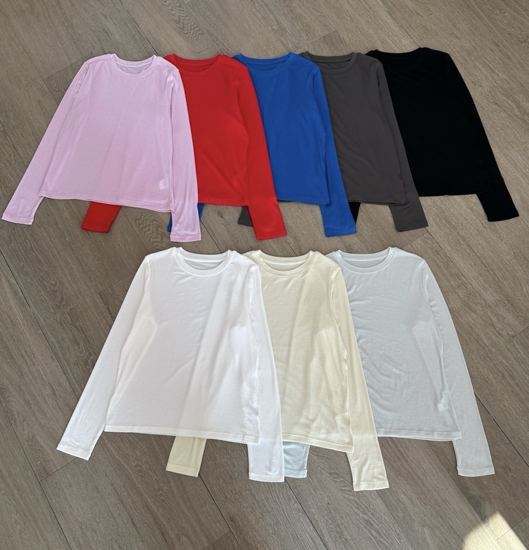 81706 Merino Wool Base Layer Shirt 26 Autumn Solid Color Long-Sleeve Crew Neck Knit Top Tencel Blend Trendy Top