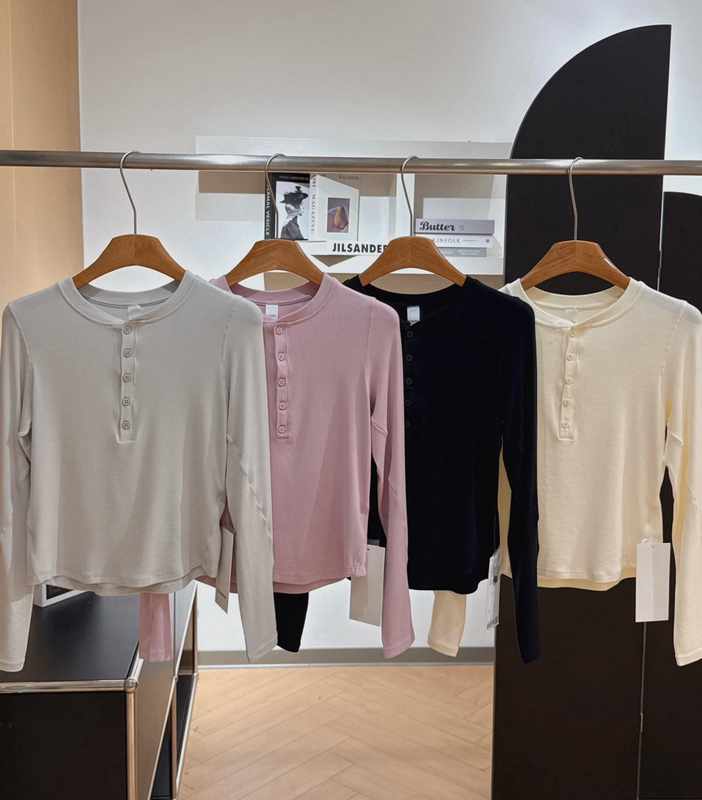 22803 Spring New Slimming High Elasticity Versatile Modal Half-Open Collar Long Sleeve Base Layer Henley Shirt T-Shirt Women's Top