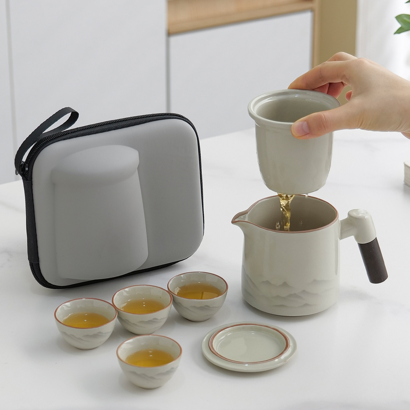 Ru kiln portable tea set set to carry on the go