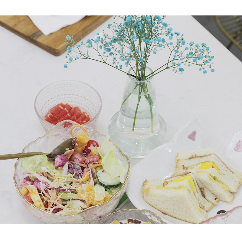 Day Style Phnom Penh Transparent Glass Bowl Home Vegetable Salad Bowl Large Number Fruit Bowl Mesh Red Sweet Bowl