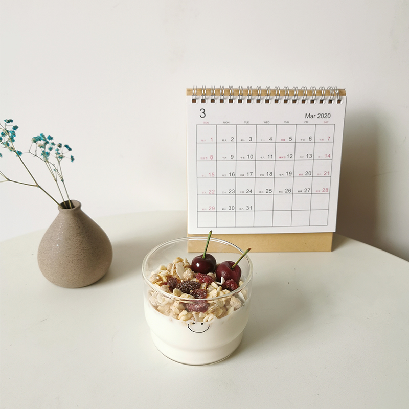 Korea ins smiling face cute minimalist light and thin heat resistant glass with handlebar water cup breakfast milk cereal cup