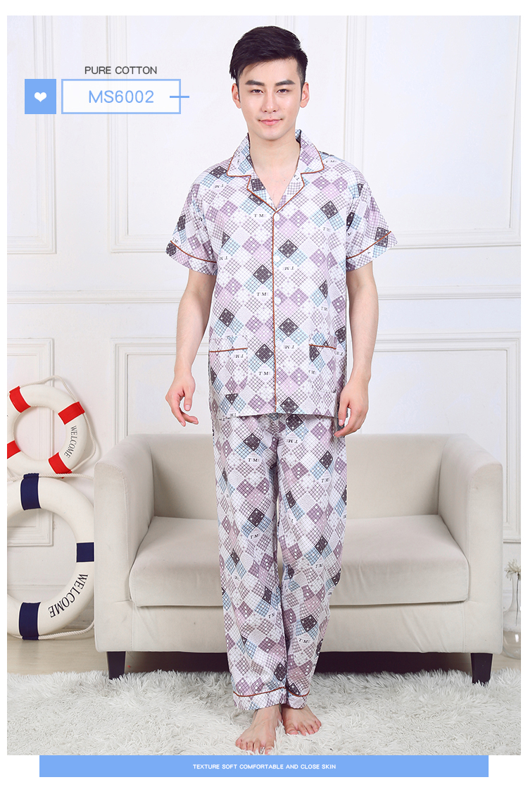 Mùa hè đồ ngủ nam cotton ngắn tay quần dịch vụ nhà hai mảnh nam dệt bông đồ ngủ set sọc lưới bộ mặc nhà big size